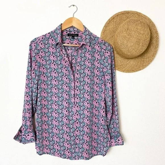 Banana Republic Pink Green Floral Button Up Shirt XS - Picture 3 of 9